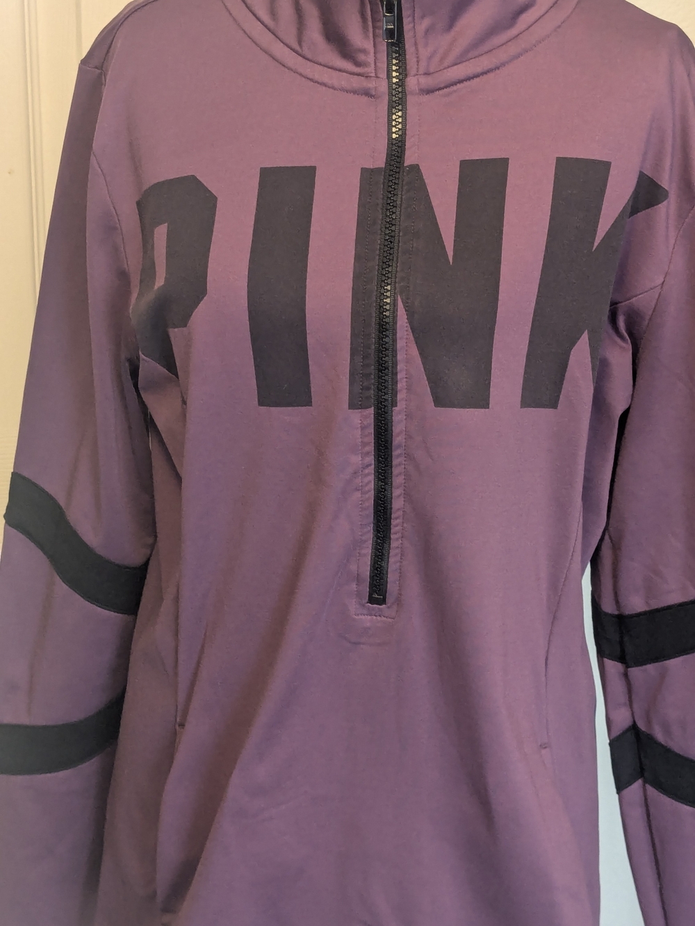 PINK Victoria's Secret Ultimate Quarter Zip Pullover Purple Black Logo Jacket L
